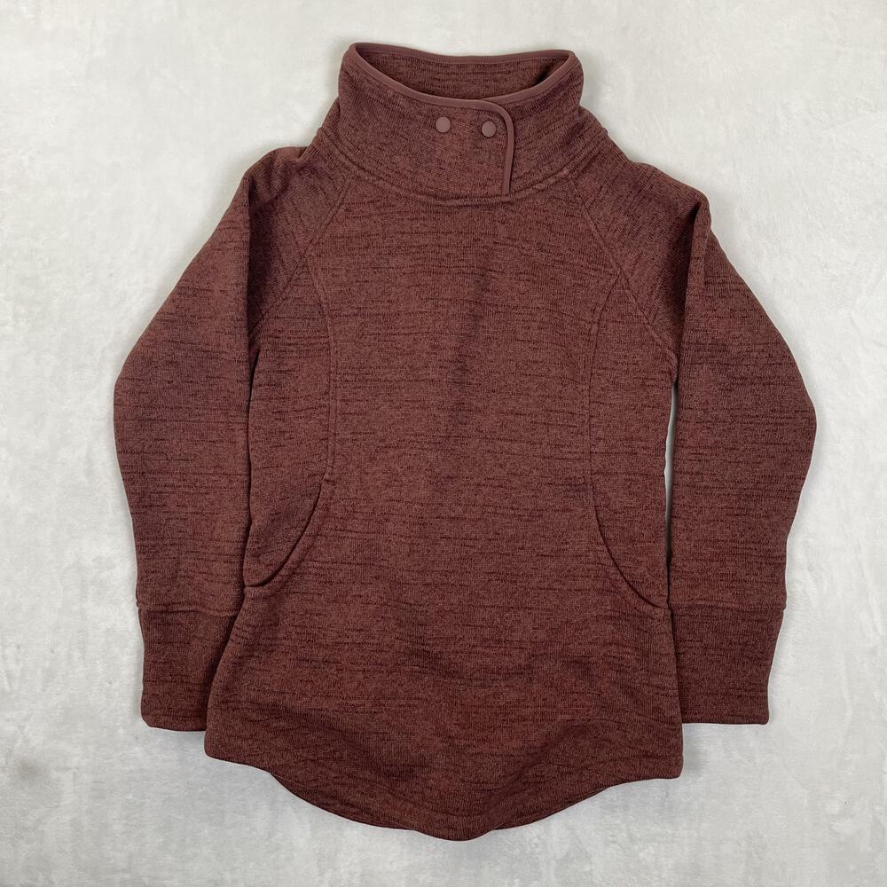 PrAna Sweater Womens Small Brown Funnel Neck Raglan Pocket Knit Pullover